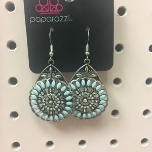 Blue and silver fish hook earrings